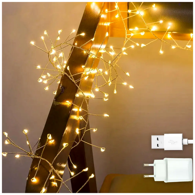 Гирлянда светодиодная 5м 200 LED теплый белый USB сеть 220В 8 режимов IP44 для внутреннего применения Роса Фейерверк SQ-26642 - изображение 2