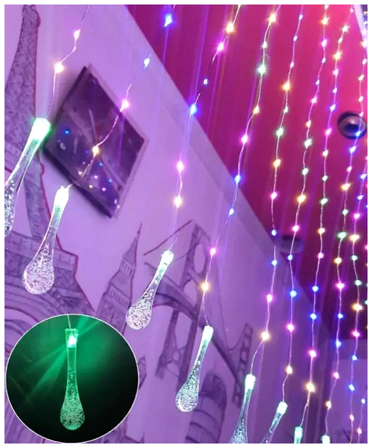 Светодиодная гирлянда штора 3x2м 600 LED 8 режимов IP44 для украшения интерьера Роса с кристаллом SQ-26783 - изображение 2