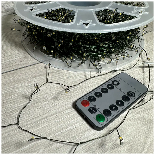 Гирлянда мишура 50м 1500 LED 220В USB 8 режимов белый свет зеленый провод для елки Роса SQ-28376 - изображение 9