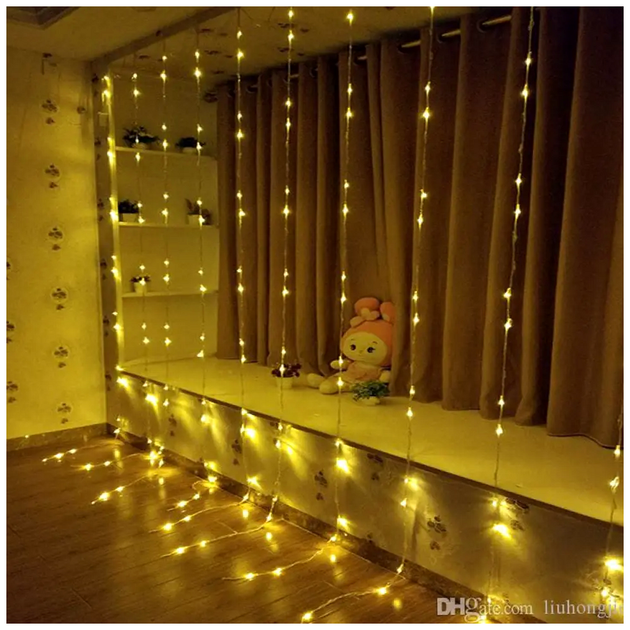 Гирлянда штора водопад-роса 3х1 2м 120 LED USB теплый белый 8 режимов для декора помещений SQ-26805 - изображение 9