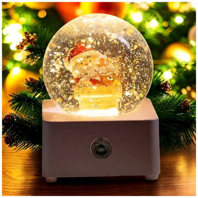 Новогодний снежный шар 8 5 см LED подсветка музыкальный USB батарейки AA розовый SQ-28360 - изображение 2