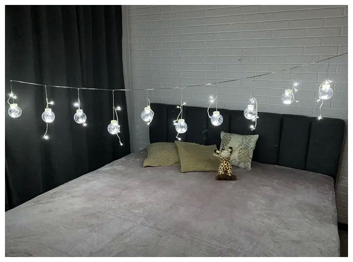 LED гирлянда штора 12 шариков 3x1м 8 режимов белый IP44 для украшения интерьера SQ-27476 - изображение 4