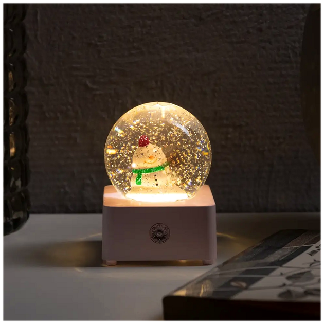 Снежный шар LED подсветка музыкальный USB батарейки AA 8,5x8,5 см розовый для декора праздника SQ-28361 - изображение 6