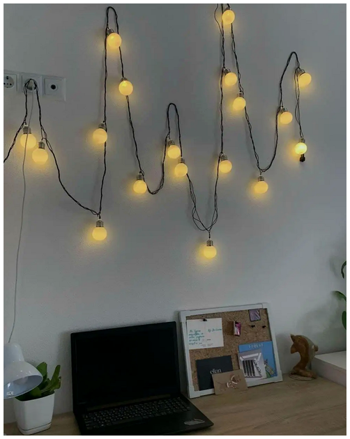 Светодиодная гирлянда 20 LED 7м теплый белый матовые лампочки 5см для украшения ёлки SQ-25508 - изображение 8