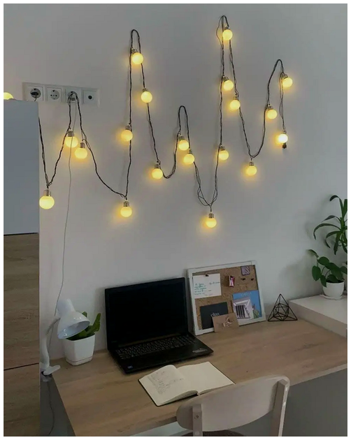 Светодиодная гирлянда 20 LED 7м теплый белый матовые лампочки 5см для украшения ёлки SQ-25508 - изображение 9
