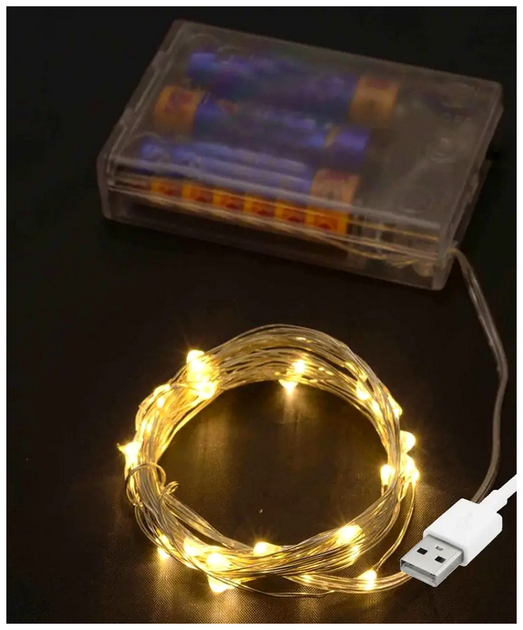 Светодиодная гирлянда Роса 30 LED 3м 0.3 Вт теплый белый на батарейках и USB для украшения интерьера IP44 SQ-26658 - изображение 2