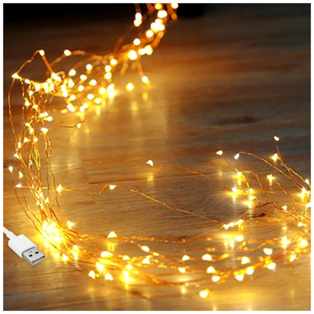 Гирлянда LED 100 светодиодов 1м 1Вт USB теплый белый для елки 10 нитей модель Конский хвост SQ-26859 - изображение 2