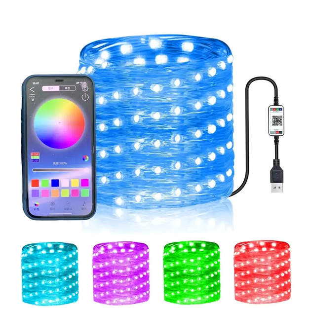 Умная RGB гирлянда 100 LED 10м USB 5В 1Вт IP44 управление через смартфон модель Роса SQ-26696 - изображение 9