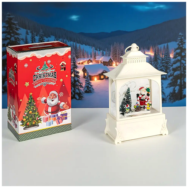 Светильник фонарь Рождественский декор 28x15x9 см USB LED подсветка снегом фигурка Санты SQ-28744 - Фото 1 Светильник фонарь Рождественский декор 28x15x9 см USB LED подсветка снегом фигурка Санты SQ-28744 - изображение 1