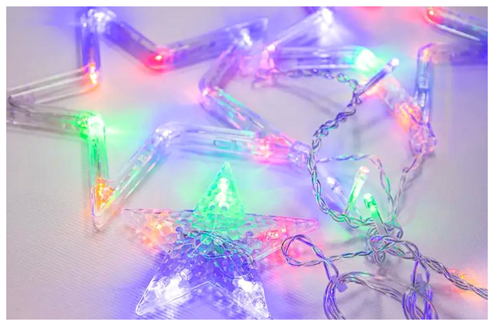 LED гирлянда штора 12 фигурок 3x1м 220В 8 режимов мультиколор для декора интерьера Звезды SQ-27417 - изображение 6