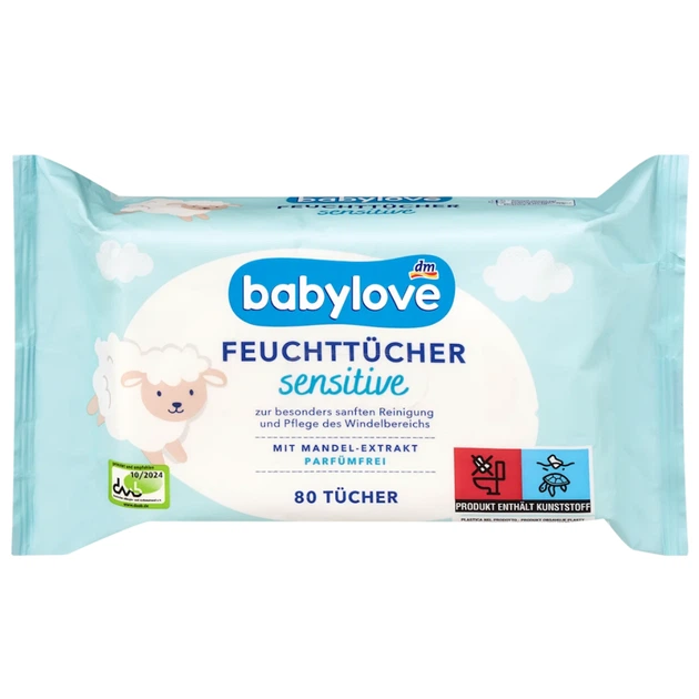 Набор влажных салфеток Babylove Sensitive с миндальным экстрактом, 4×80 шт. - изображение 2