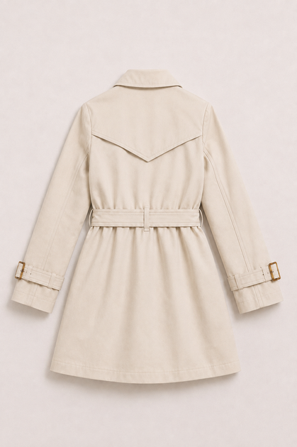 Тренч для дівчинки 140-146 світлий оливково-бежевий демісезонний | Дитячий двобортний плащ з поясом - зображення 5