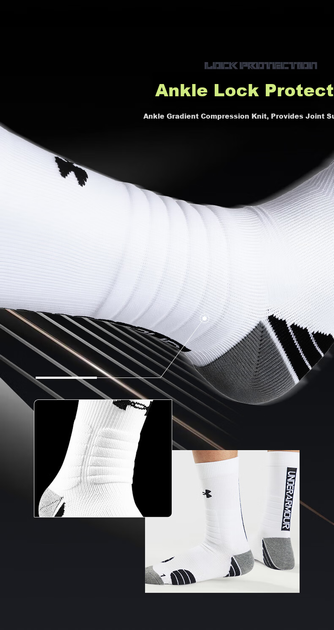 Носки Under Armour мужские баскетбольные махровые средней высоты, белые, 3 пары, размер 39-43 - изображение 9