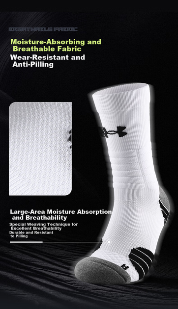Носки Under Armour мужские баскетбольные махровые средней высоты, белые, 3 пары, размер 39-43 - изображение 10
