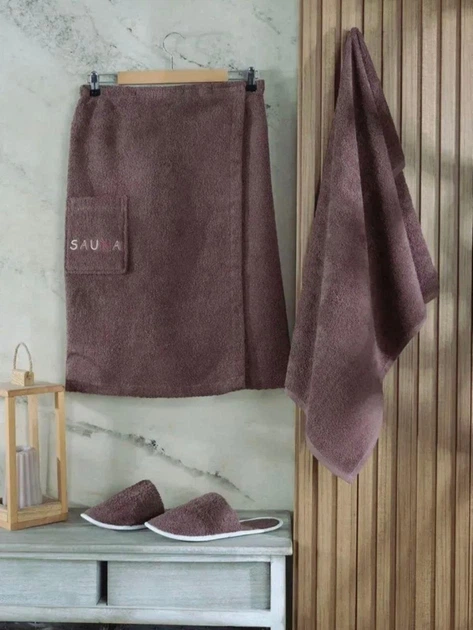 Набір чоловічий для лазні та сауни з 3-х предметів Amore Home Collection Коричневий - Фото 6 Набір чоловічий для лазні та сауни з 3-х предметів Amore Home Collection Коричневий - зображення 6