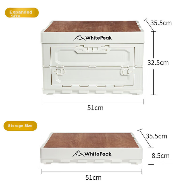 Многофункциональный складной ящик для хранения WhitePeak, портативный, большой вместительный, для кемпинга и автомобиля, с деревянной крышкой, открывающейся сбоку, 60 литров. - изображение 7
