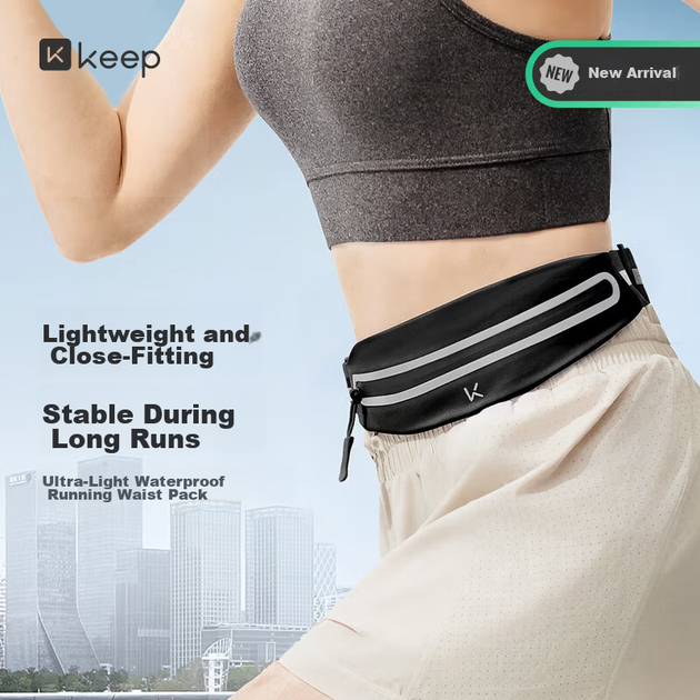 Ультралегка поясна сумка Keep Ultra-Light Bare-Full для бігу, подвійна водонепроникна унісекс, для відпочинку на природі, для велоспорту, для телефону, класична чорна - зображення 4
