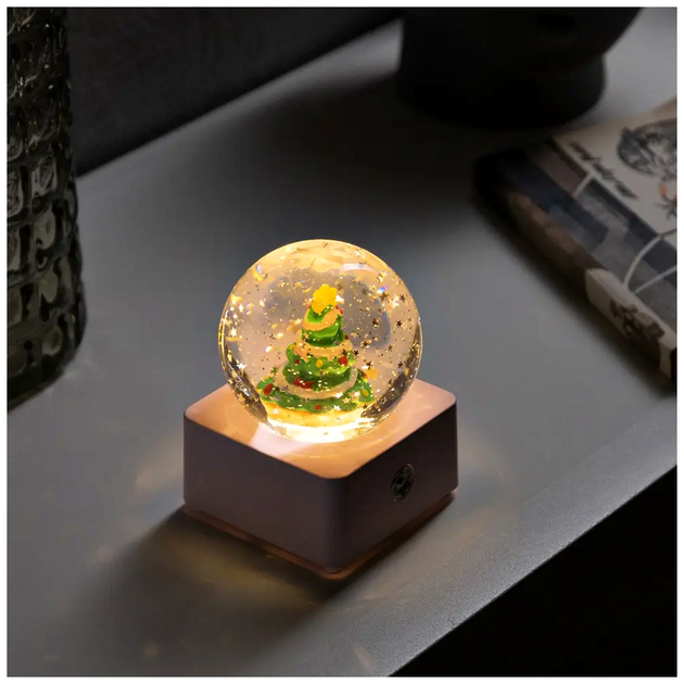 Снежный шар LED подсветка музыкальный USB батарейки AA 8 см розовый для праздника и декора SQ-28362 - изображение 7