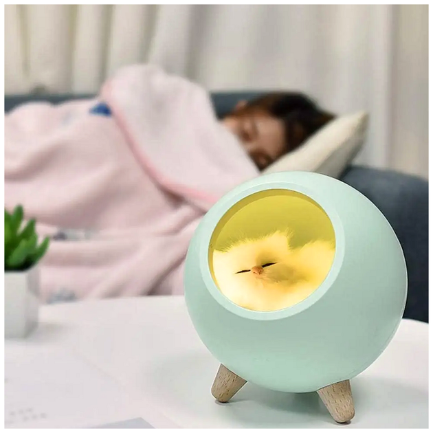 Светодиодный ночник с игрушкой Кошка 13х13х14 см зеленый USB зарядка для детского сна SQ-27382 - изображение 6
