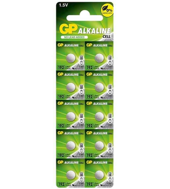 Батарейка таблетка GP Alkaline 192 1.5V LR41 лужна блістер 10 шт - Фото 1 Батарейка таблетка GP Alkaline 192 1.5V LR41 лужна блістер 10 шт - зображення 1