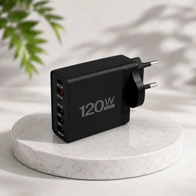 Сетевое зарядное устройство Digital 26X187 GaN 120W на 6 портов, черное - изображение 5
