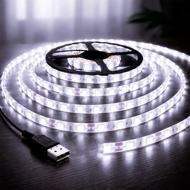 Світлодіодна стрічка від USB на 5 м, Біла - Фото 1 Світлодіодна стрічка від USB на 5 м, Біла - зображення 1