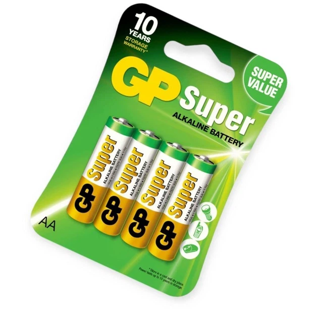 Батарейка AA лужна 1.5V пальчик GP Super Alkaline 4шт блістер - Фото 1 Батарейка AA лужна 1.5V пальчик GP Super Alkaline 4шт блістер - зображення 1