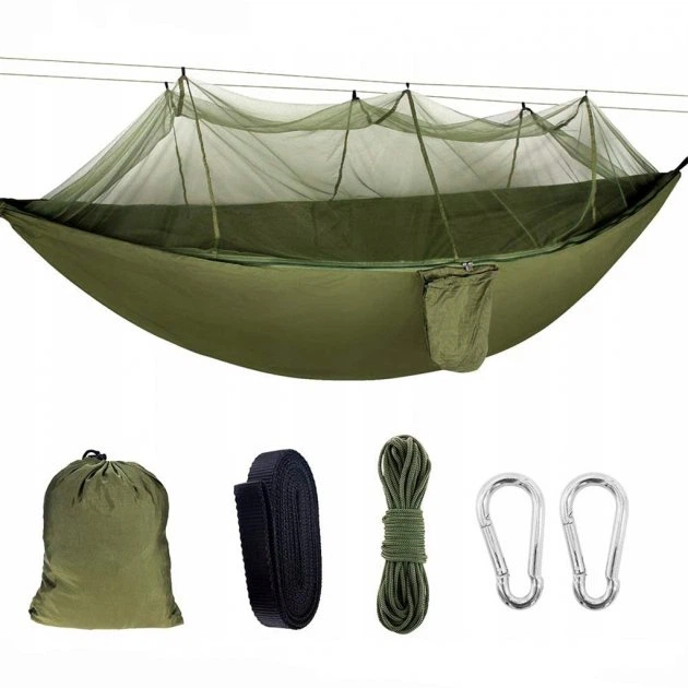 Туристический гамак Travel Hammock с москитной сеткой – подвесной гамак для кемпинга и отдыха Хаки. - изображение 2