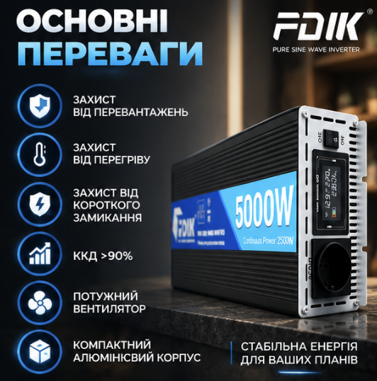 Інвертор напруги FDIC 4000w Перетворювач напруги для техніки - Фото 3 Інвертор напруги FDIC 4000w Перетворювач напруги для техніки - зображення 3