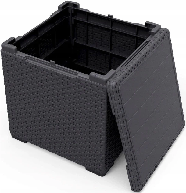 Садовый ящик-столик Keter Vigo Storage Box 37х37х37 см под ротанг, графитовый - Фото 5 Садовый ящик-столик Keter Vigo Storage Box 37х37х37 см под ротанг, графитовый - изображение 5
