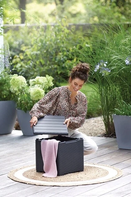 Садовый ящик-столик Keter Vigo Storage Box 37х37х37 см под ротанг, графитовый - Фото 6 Садовый ящик-столик Keter Vigo Storage Box 37х37х37 см под ротанг, графитовый - изображение 6