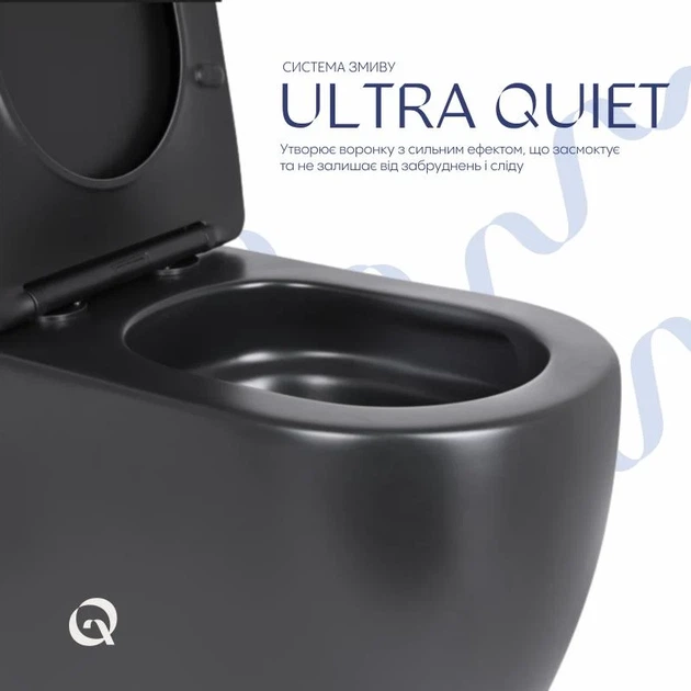 Унитаз-компакт Qtap Robin Ultra Quiet безободковый, сиденье Soft-close, черный матовый - изображение 5