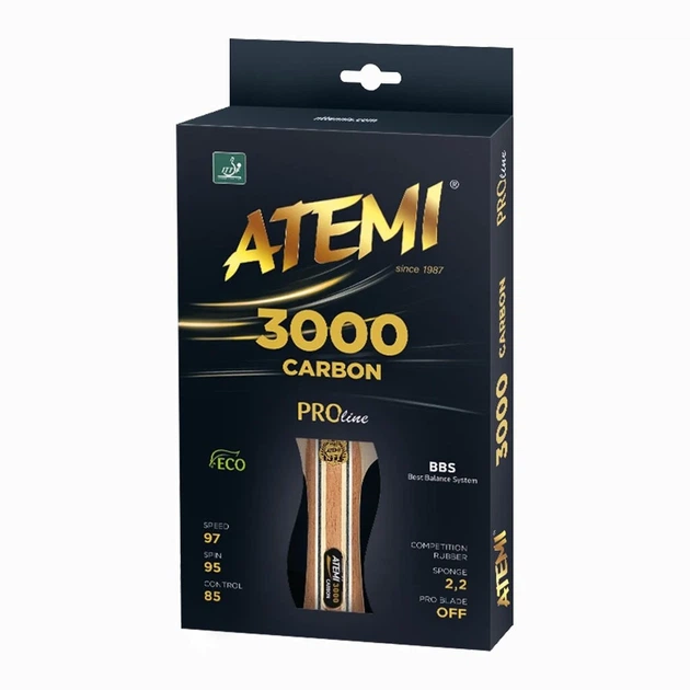 Ракетка для настольного тенниса Atemi 3000 PRO Carbon ECO-Line с карбоном для соревновательных игроков - Фото 1 Ракетка для настольного тенниса Atemi 3000 PRO Carbon ECO-Line с карбоном для соревновательных игроков - изображение 1