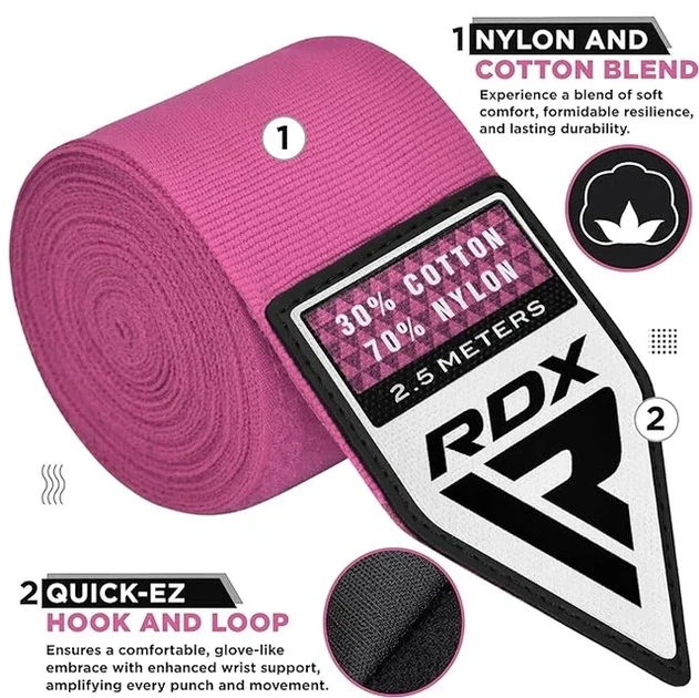 Бинты боксерские RDX Hand Wraps детские для фиксации кисти розовые 2.5 м - Фото 3 Бинты боксерские RDX Hand Wraps детские для фиксации кисти розовые 2.5 м - изображение 3