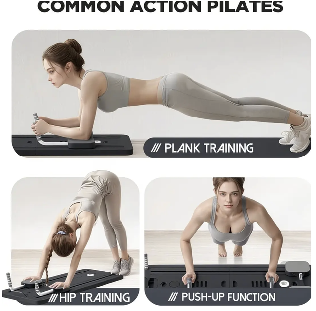 Тренажер для пилатеса Reformer MM3000 106×41 см до 200 кг складной с эспандерами таймером Фитнес-доска для всего тела Домашняя платформа для пресса мышц кора - изображение 6