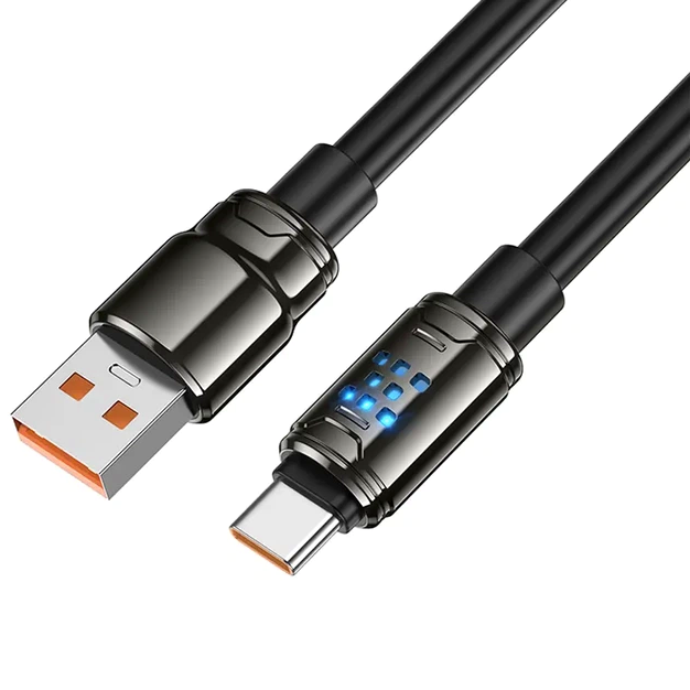 Кабель Hoco U143 Joy 5A Type-C черный с LED-индикатором усиленная сердцевина 6 мм для быстрой зарядки - изображение 2