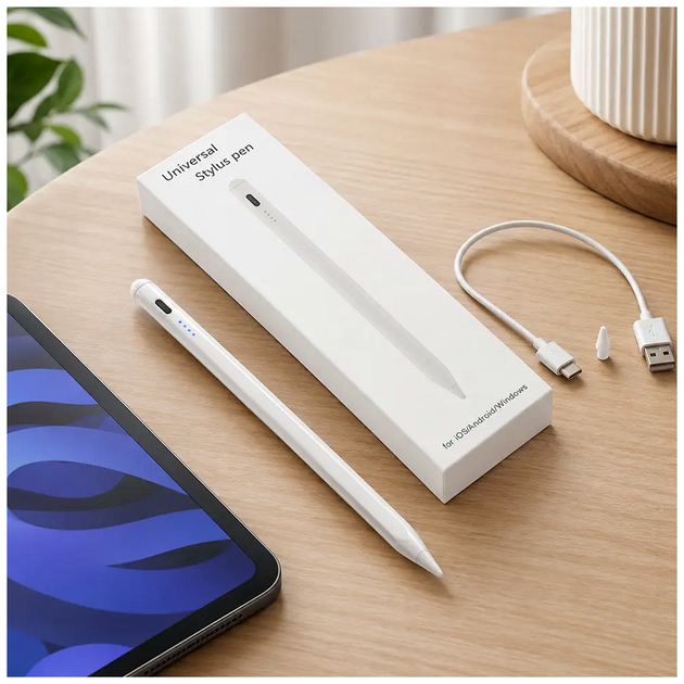 Магнітний стилус для телефона та планшета 17 см білий із заряджанням USB і запасним наконечником JT22 SQ-29287 - зображення 5