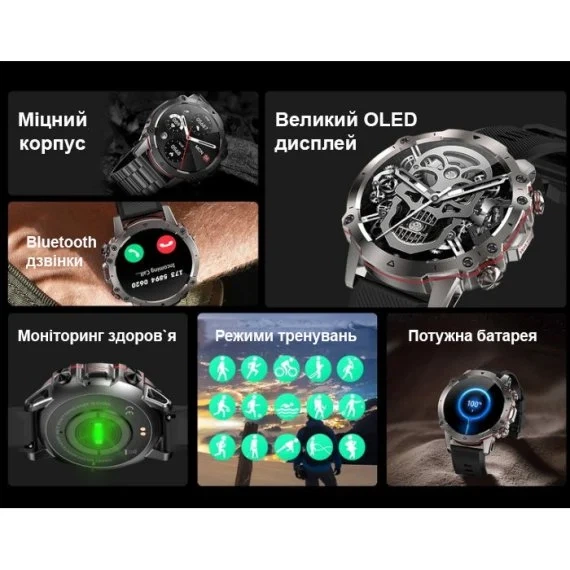 Смарт-годинник UWatch Smart Forest Pro Brutal Red OLED 1.43 дюйма з фітнес-трекером, 2 ремінці - Фото 5 Смарт-годинник UWatch Smart Forest Pro Brutal Red OLED 1.43 дюйма з фітнес-трекером, 2 ремінці - зображення 5