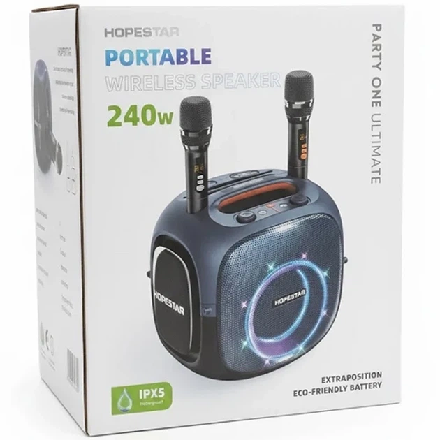 Портативная Bluetooth-колонка Hopestar Party One Ultimate 240W, стерео, с подсветкой, синяя - изображение 2