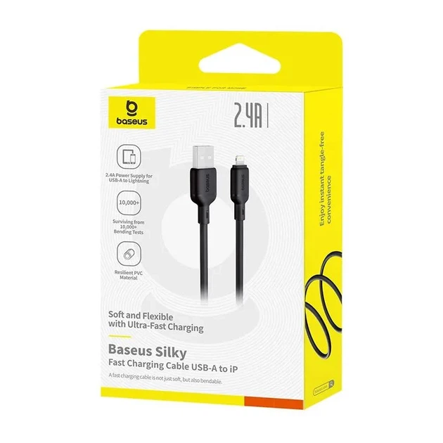 Кабель Baseus Silky Series USB — Lightning 2.4A 2 м для заряджання й передачі даних чорний - зображення 5
