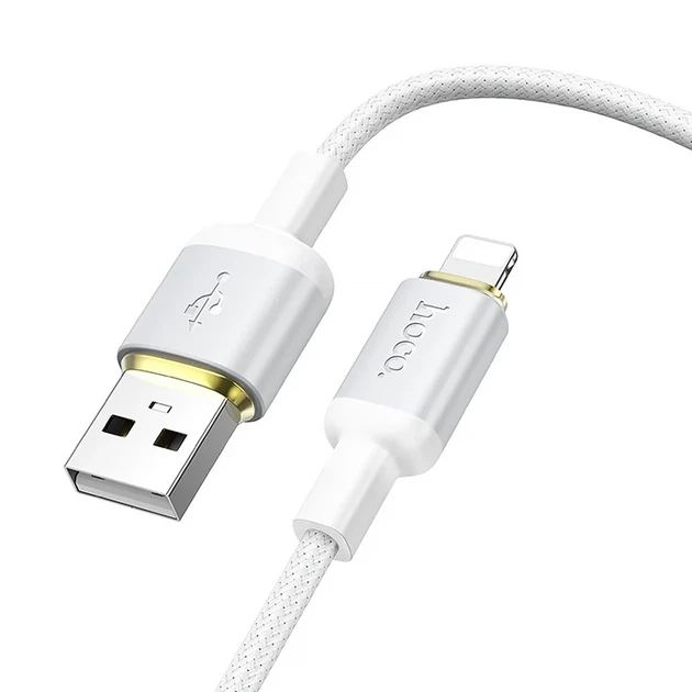 Кабель Hoco X128 Benefit USB — Lightning 12W 1 м у нейлоновому оплетенні, білий - зображення 2