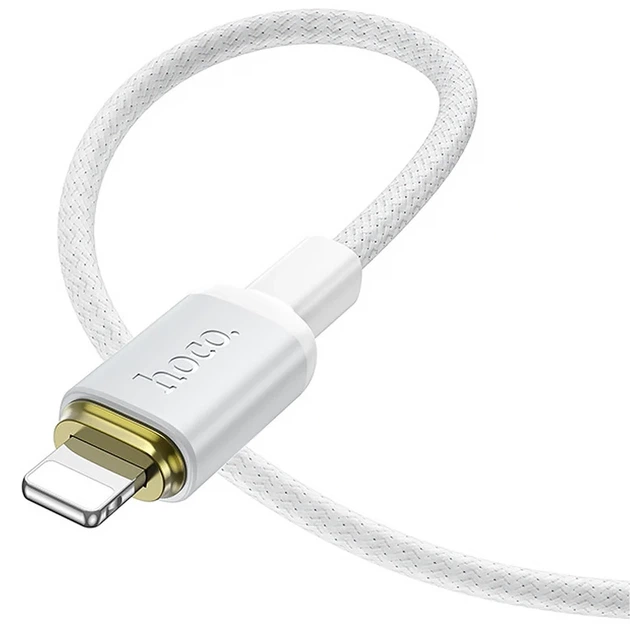 Кабель Hoco X128 Benefit USB — Lightning 12W 1 м у нейлоновому оплетенні, білий - зображення 3