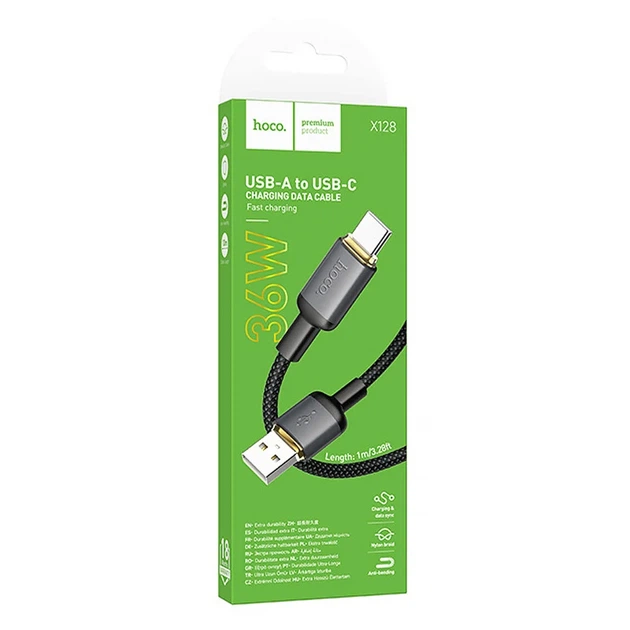 Кабель Hoco X128 Benefit USB — Type-C 36W 1 м плетений чорний - зображення 2