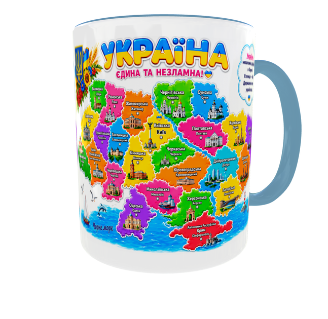 Кружка (чашка) с принтом карта Украины | патриотическая | серия Map of Ukraine | Керамическая 330 мл |голубая ручка - изображение 4