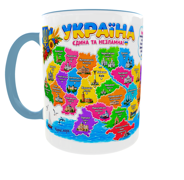 Кружка (чашка) с принтом карта Украины | патриотическая | серия Map of Ukraine | Керамическая 330 мл |голубая ручка - изображение 7