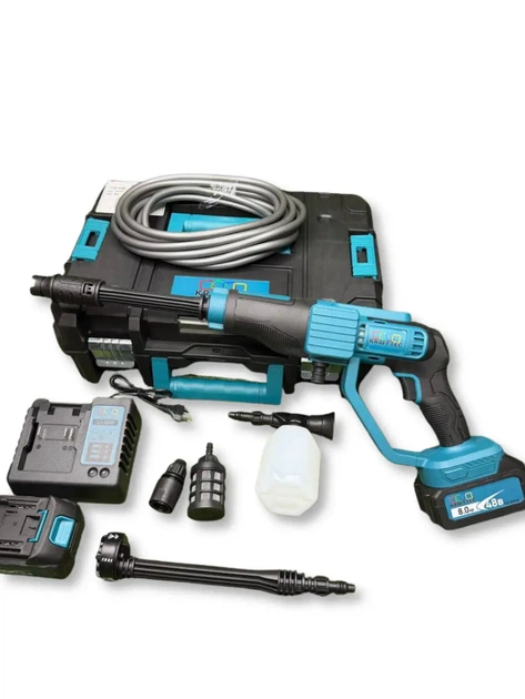 Аккумуляторная мойка высокого давления Krafftec Germany PRO 48 В 8 А·ч 45 бар ручная автомойка 330 л ч бесщеточная минимойка с 2 АКБ самовсасыванием воды шлангом фильтром пенной насадкой кейсом синяя для автомобиля велосипеда сада дачи - изображение 3