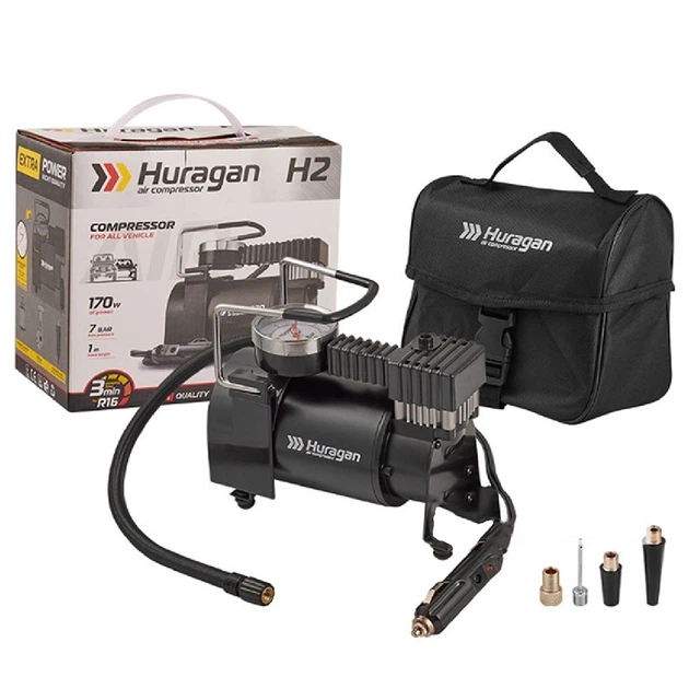 Автомобільний компресор Huragan 12v 170вт 37л 7атм 7А LED підсвічування (H2) - Фото 1 Автомобільний компресор Huragan 12v 170вт 37л 7атм 7А LED підсвічування (H2) - изображение 1