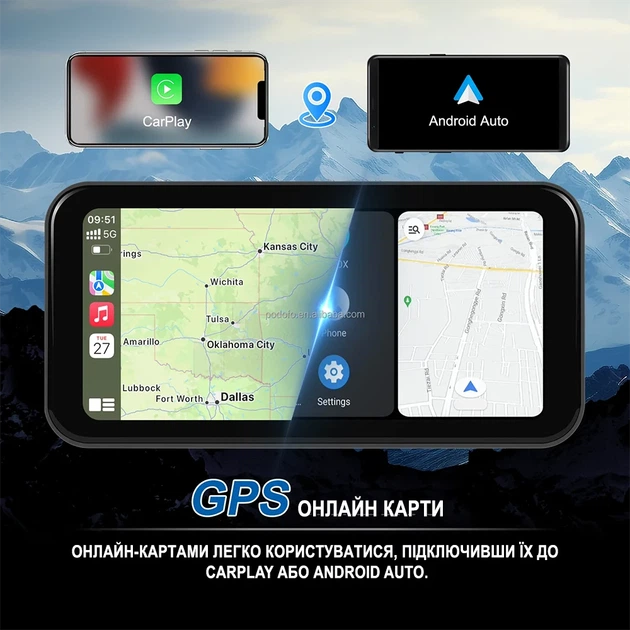 Монитор для мотоцикла Podofo A3660 с видеорегистратором, 2 камерами, GPS и CarPlay, экран 6.25 - изображение 6