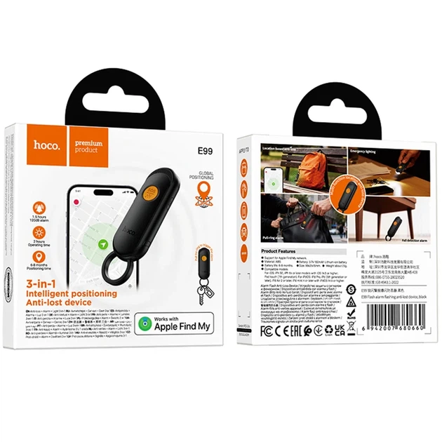 Трекер Hoco E99 Flash поисковый брелок Apple Find My с подсветкой 150 mAh черный - Фото 2 Трекер Hoco E99 Flash поисковый брелок Apple Find My с подсветкой 150 mAh черный - изображение 2