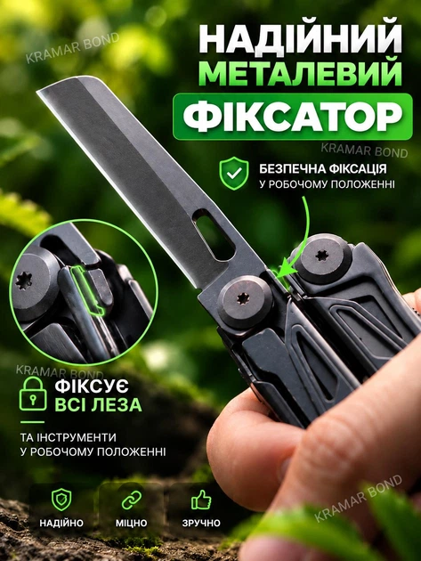 Мультитул Multi Tool MQ071 28 в 1, універсальний багатофункціональний кишеньковий мультиінструмент, складаний туристичний ніж з плоскогубцями, кусачками, пилкою, ножицями, викрутками, 11 бітами, 2 лезами та чохлом 548854527 - зображення 9